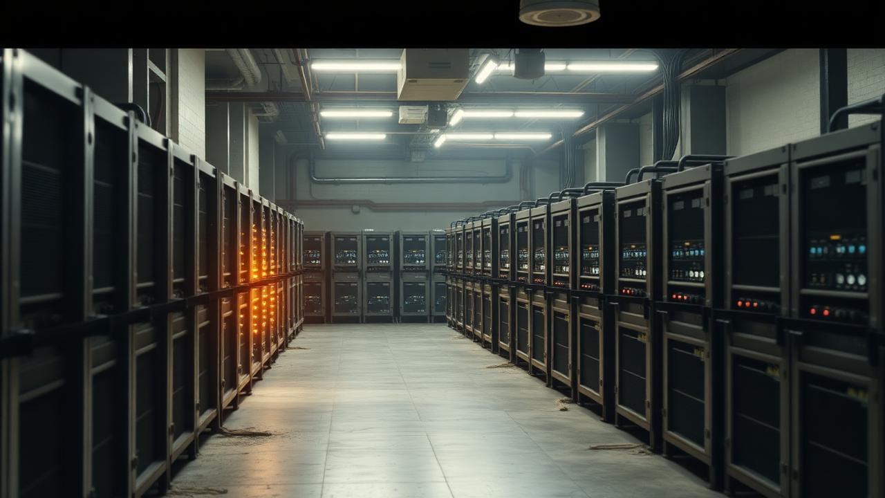 A partly emptied bitcoin mining warehouse with removed machine racks