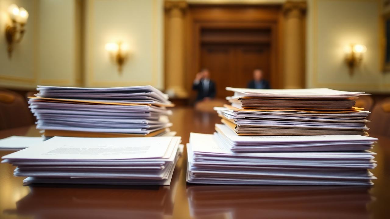 Stacks of comment letters on a government conference table